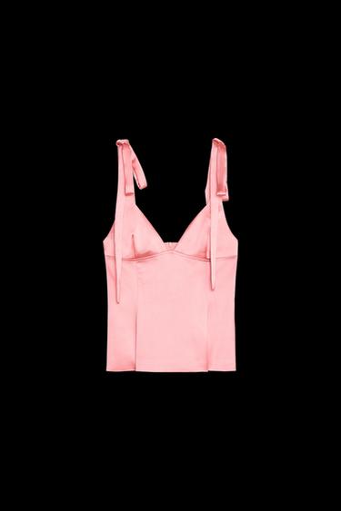 SATIN TOP WITH BOWS - Bubble gum by Zara - Image 0