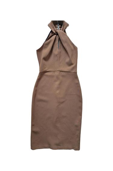 ROUD THE NECK MIDI DRESS WITH SLIT AND ZIP