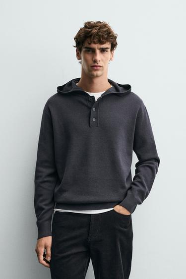 COTTON - WOOL HOODIE SWEATER - Anthracite grey by Zara