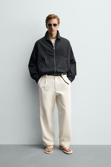 Zara 棉銅氨纖維短版合身外套 - 藍色