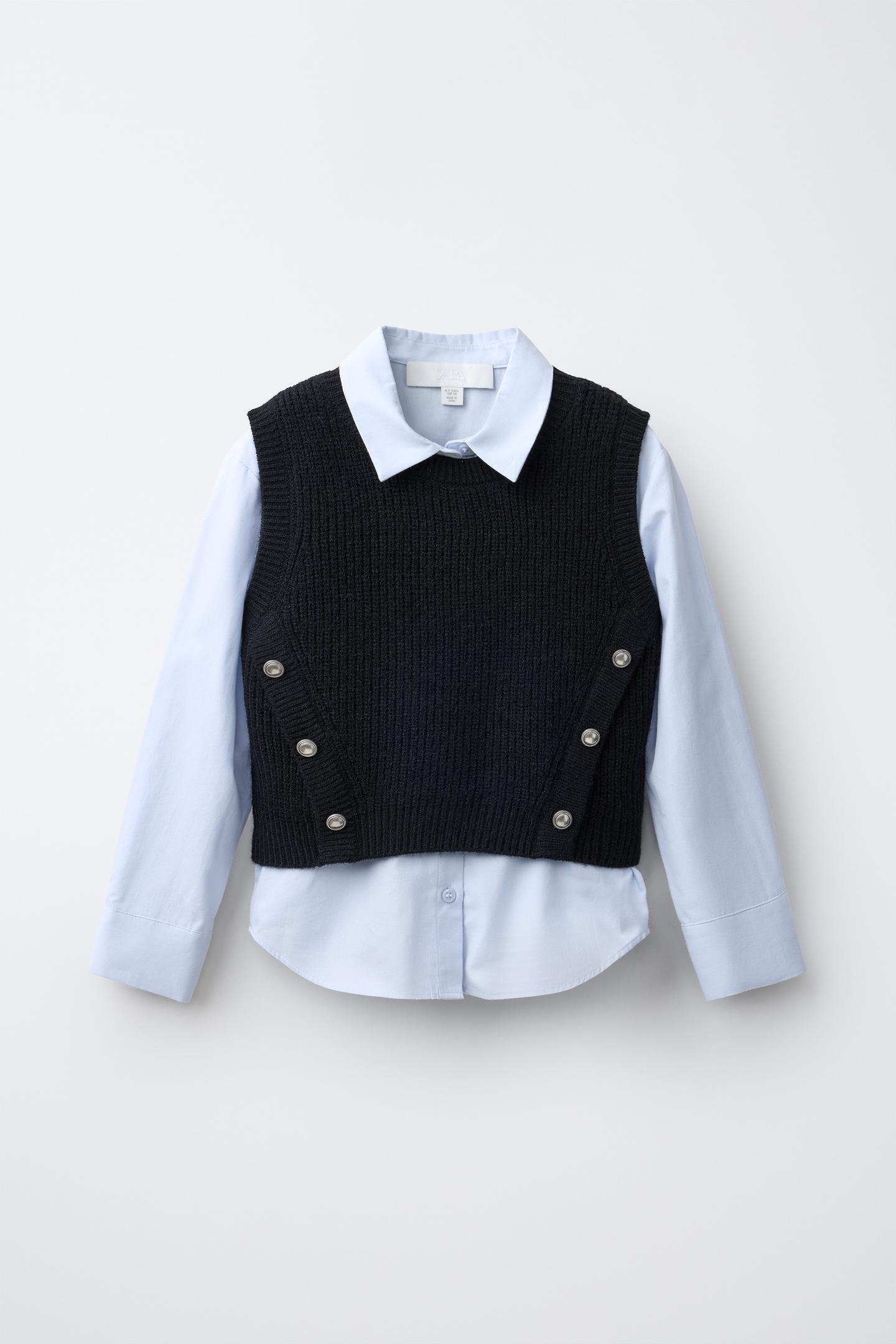 Детский жилет Zara Combined Knit Vest Shirt, цвет: Чёрный
