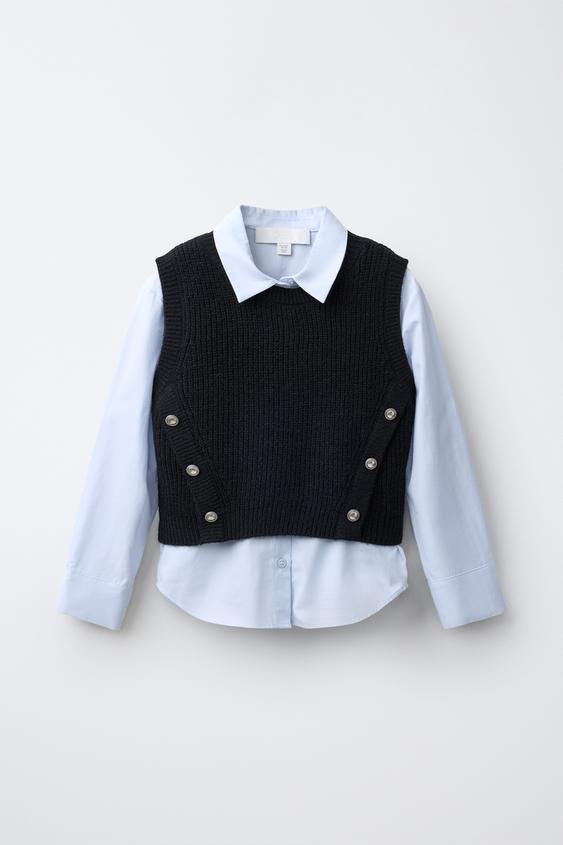SHIRT WITH BUTTONED KNIT WAISTCOAT - Black by Zara - Image 0