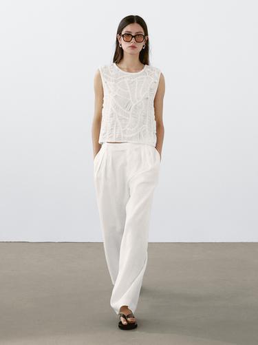 Zara 100% linen triple darted trousers - White - Image 0