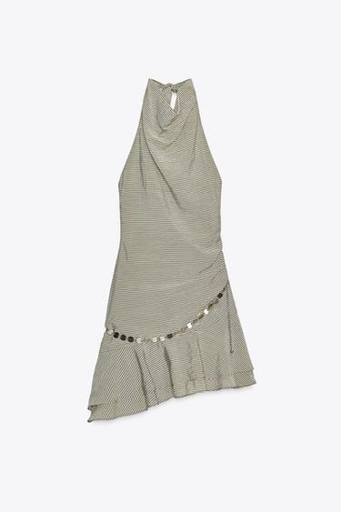 ROBE COURTE HALTER CEINTURE RAYURES - Beige-marron de Zara - Image 7