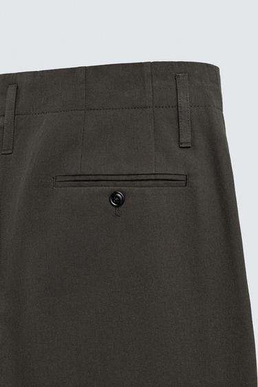 COTTON-VISCOSE PLEATED TROUSERS - Dark khaki by Zara - Image 8