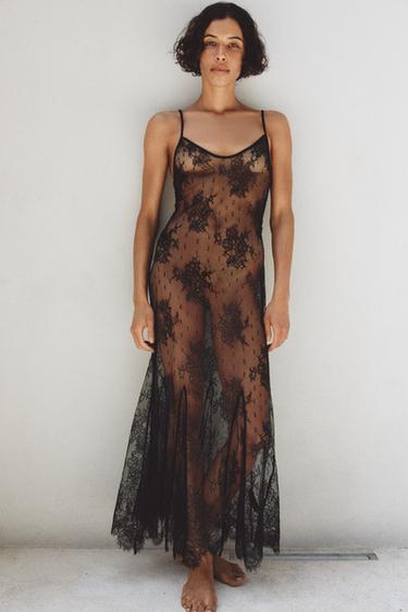 Zara LACE STRAP DRESS - Black - Image 0