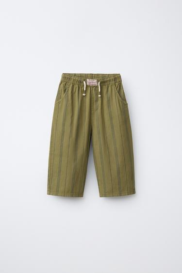 STRIPED COTTON LINEN TROUSERS - Khaki by Zara