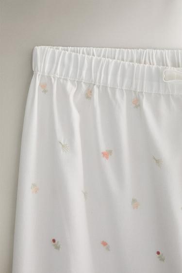 PANTALON BRODERIES LYS - Blanc de Zara - Image 1
