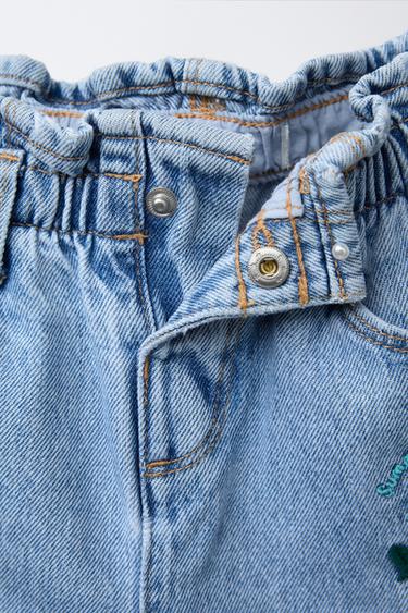 JEAN PAPERBAG FLEURS BRODÉES - Bleu de Zara - Image 2