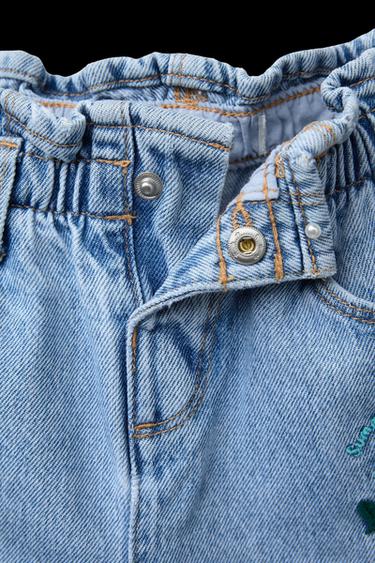 EMBROIDERED FLORAL PAPERBAG JEANS - Blue by Zara