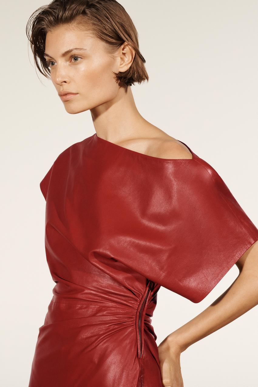 DRAPED LEATHER DRESS LIMITED EDITION - Red