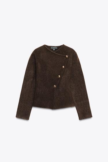 CROSSOVER KNIT CARDIGAN - Dark brown by Zara