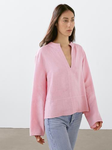 Camisa manga larga 100% lino - Rosa lavado de Zara