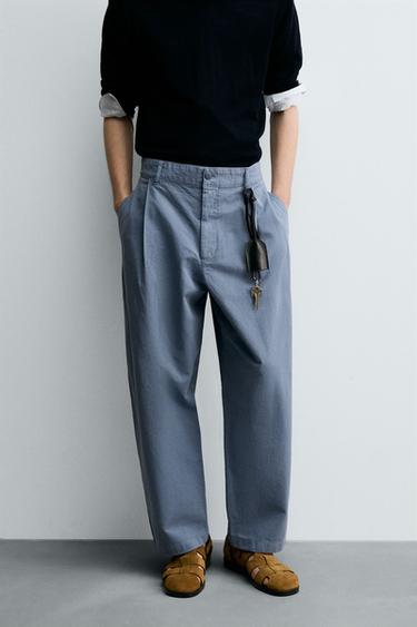 Zara PLEATED BALLOON FIT PANTS - Gray / Blue