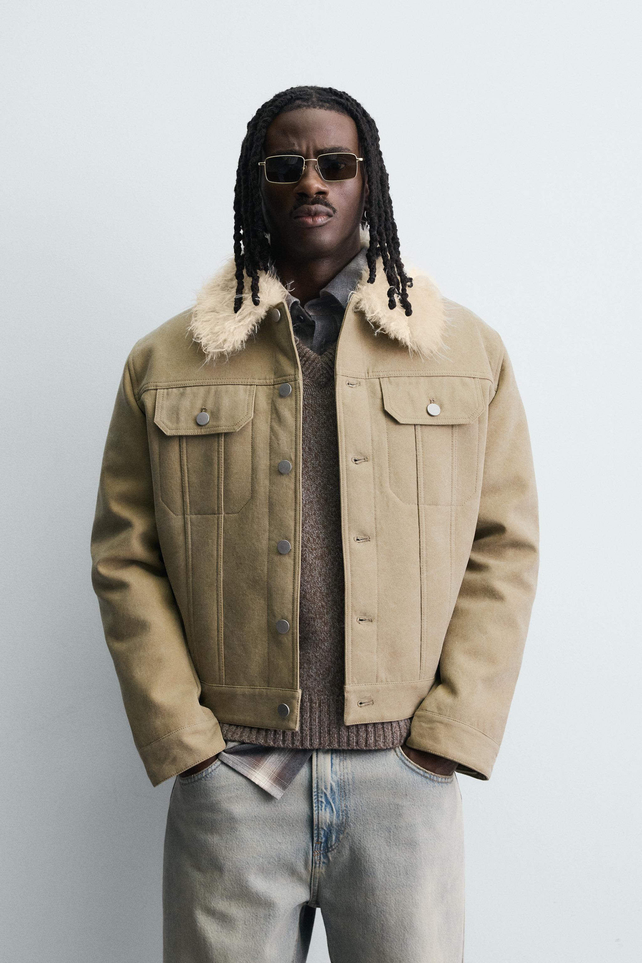 COMBINED FAUX FUR COTTON JACKET - Sand | ZARA United States