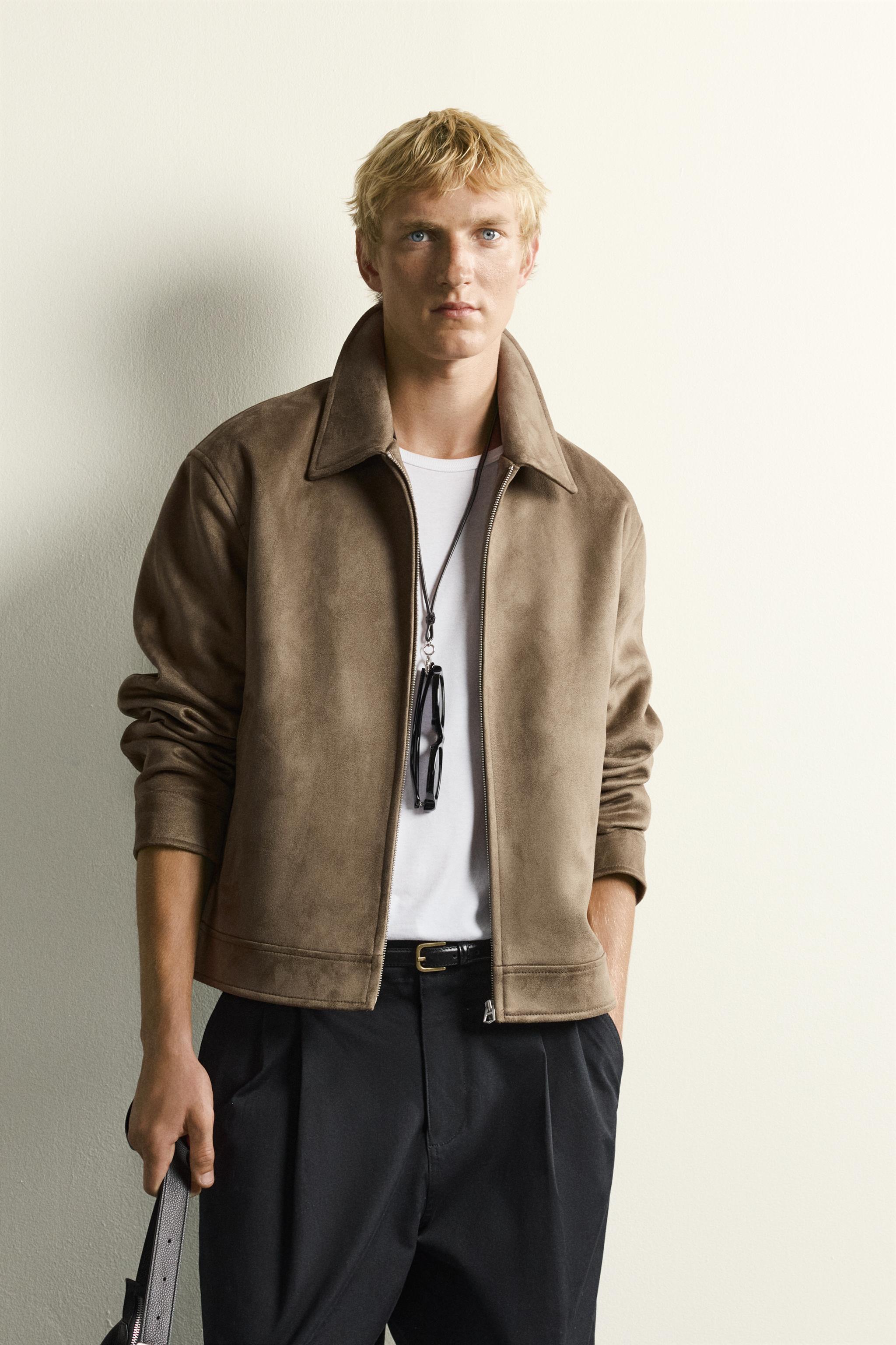 FAUX SUEDE REGULAR FIT JACKET — camel