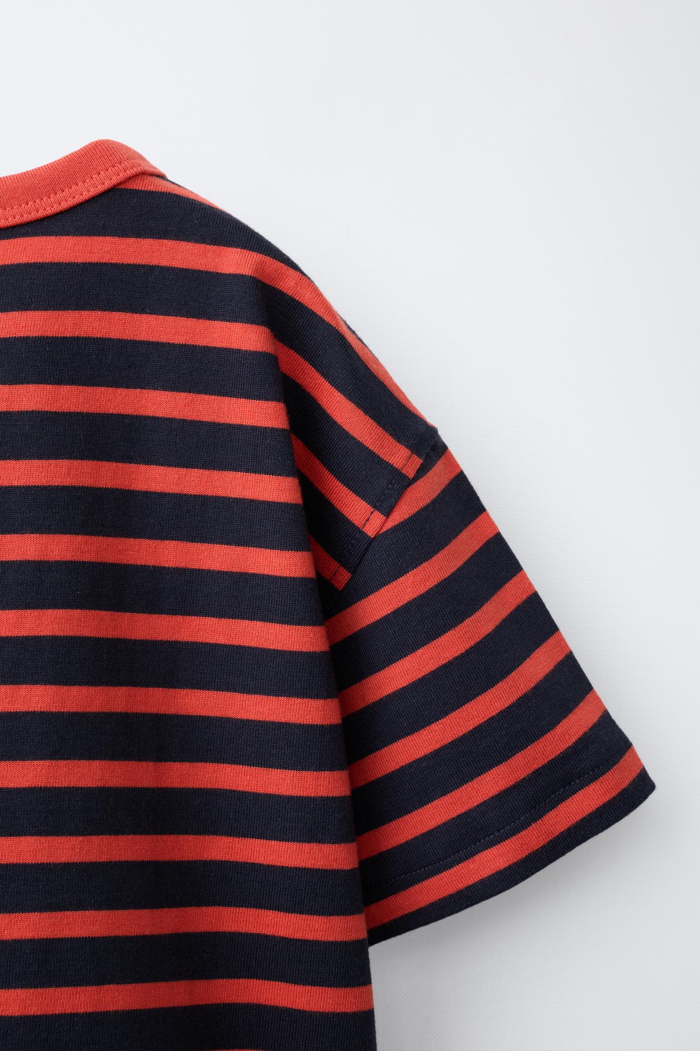 Детская футболка Zara Striped Print, цвет: Вишнёвый красный — фото 4