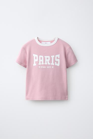 CAMISETA VARSITY CUELLO CONTRASTE - Rosa de Zara - Imagen 0
