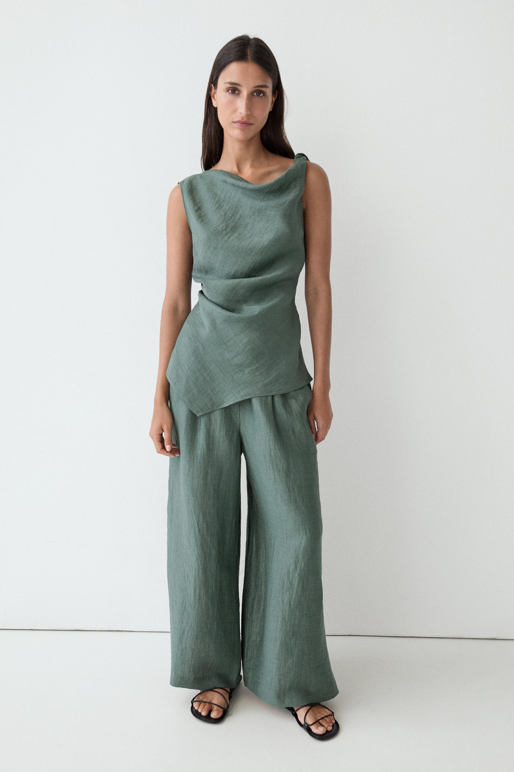 Flowing wide-leg linen blend trousers