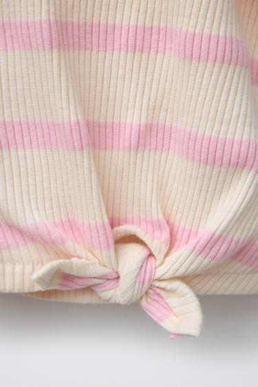 ENSEMBLE T-SHIRT À NŒUD ET LEGGING DE CYCLISTE À RAYURES - Rose de Zara - Image 2