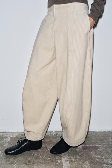 ZW COLLECTION BARREL CORDUROY TROUSERS - Ecru by Zara - Image 2