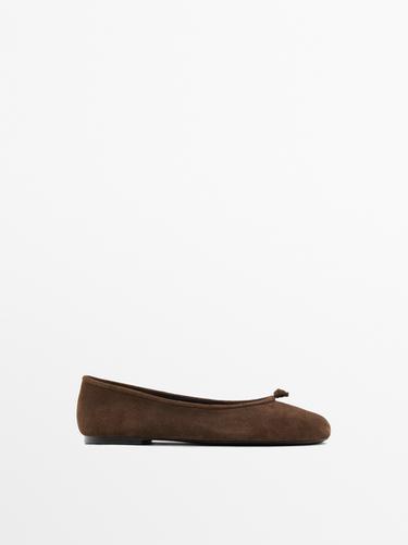 Zara Leather ballet flats with knot - Brown