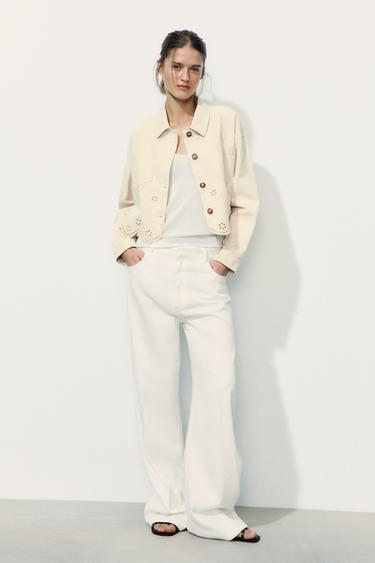 JAQUETA COM BORDADOS PERFURADOS - Cru-claro da Zara