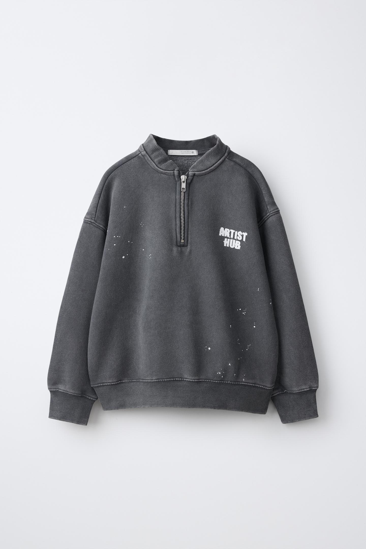 Детская толстовка Zara Paint-Effect Washed, цвет: Антрацитовый серый