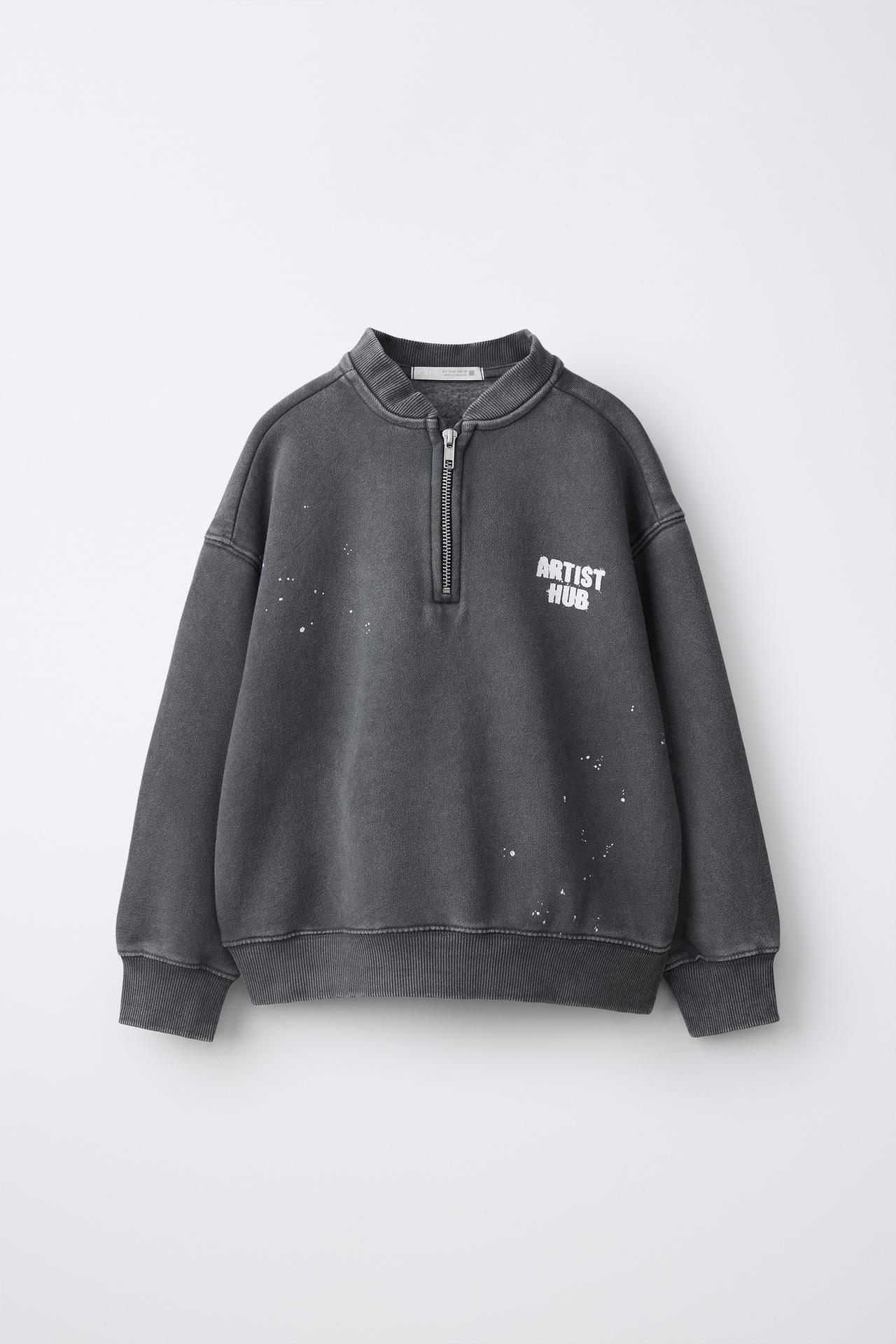 PAINT-EFFECT WASHED SWEATSHIRT — Anthracite grey