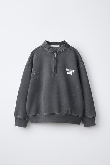 PAINT-EFFECT WASHED SWEATSHIRT — Anthracite grey 1