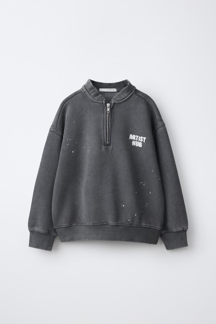 PAINT-EFFECT WASHED SWEATSHIRT — Anthracite grey
