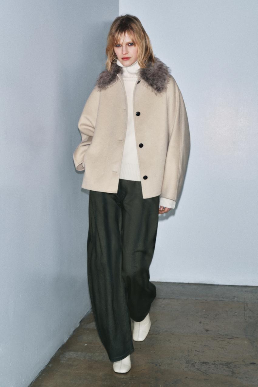 タグ付き新品 ZARA フェイクファー ショートコート ラペルカラー M 