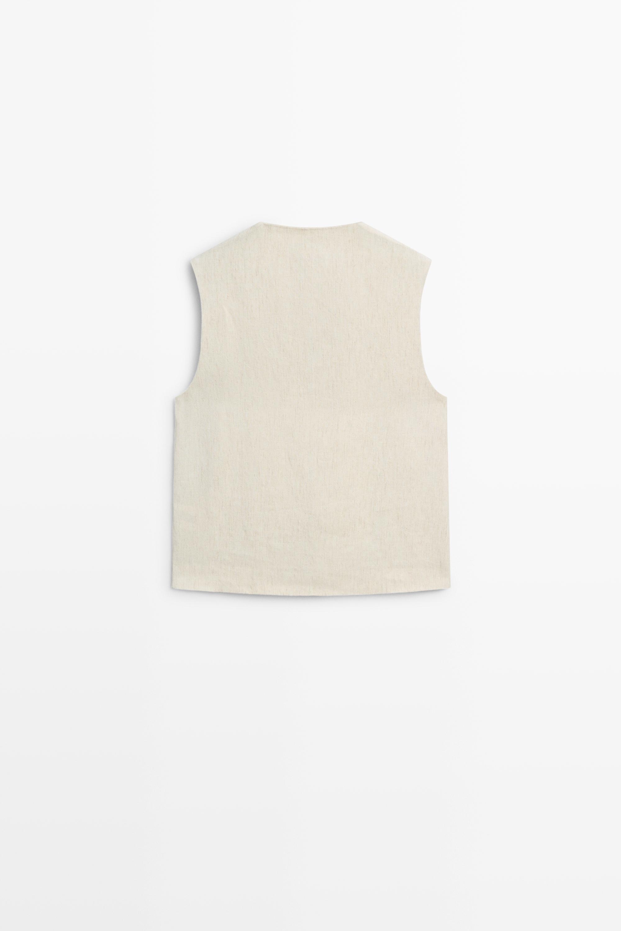 Linen blend button-detail vest