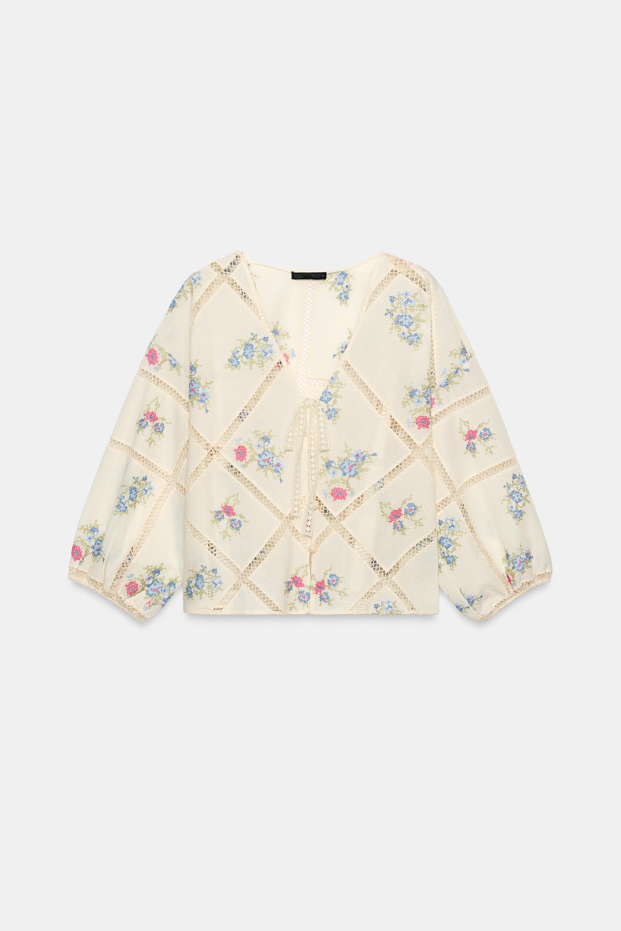 Женские блузки Zara LADDER STITCH EMBROIDERED BLOUSE — фото 6