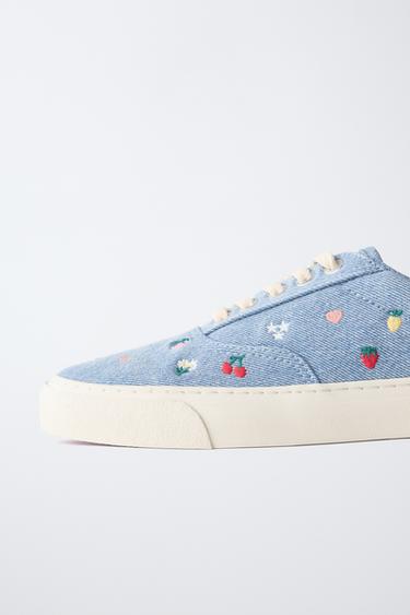 EMBROIDERED COTTON SNEAKERS - Lavender Blue by Zara - Image 3