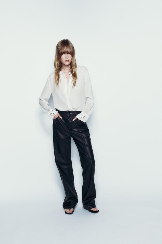 Leather-effect straight trousers - Woman