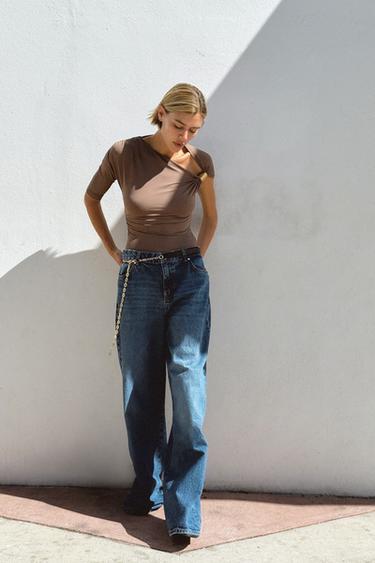 ASYMMETRIC POLYAMIDE TOP - Mink by Zara