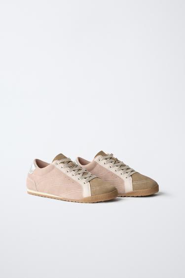 LEATHER SNEAKERS - Pink by Zara - Image 1