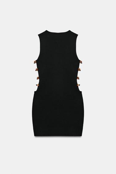VESTIDO CORTO PUNTO ABERTURAS ABALORIOS - Negro de Zara