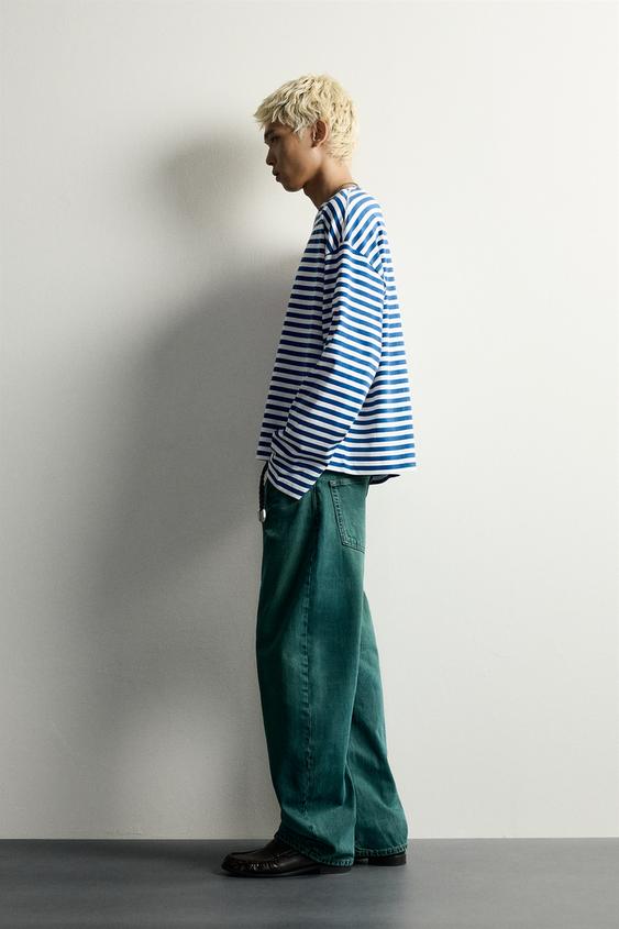 T-SHIRT RELAXED FIT À RAYURES ET MANCHES LONGUES - Bleu / Blanc de Zara - Image 3