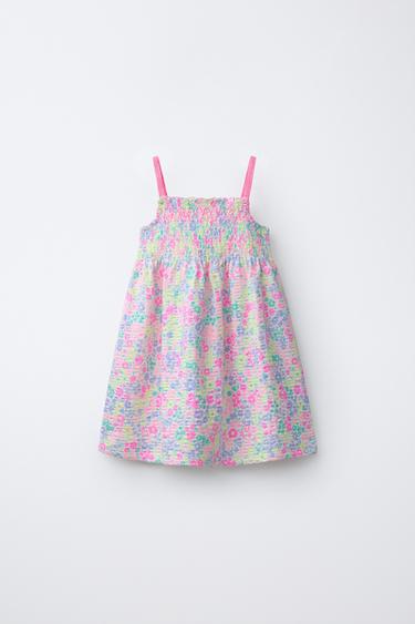 Zaras KLÄNNING MED BLOMMIGT MÖNSTER OCH GUMMIDETALJER - Fuchsia - Bild 0