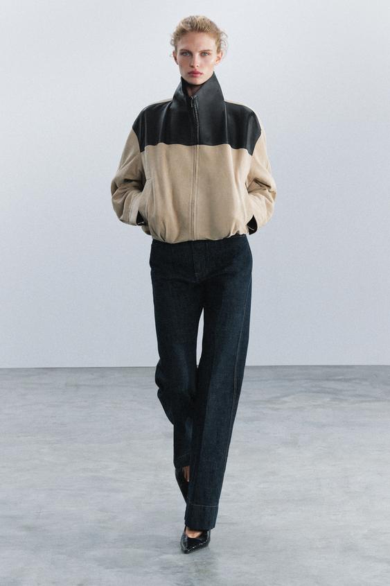 ZW COLLECTION 100% LEATHER COMBINED JACKET - Light camel by Zara - Image 0