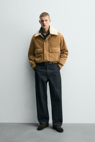 LEATHER AND SUEDE JACKET WITH FAUX SHEARLING - Beige by Zara