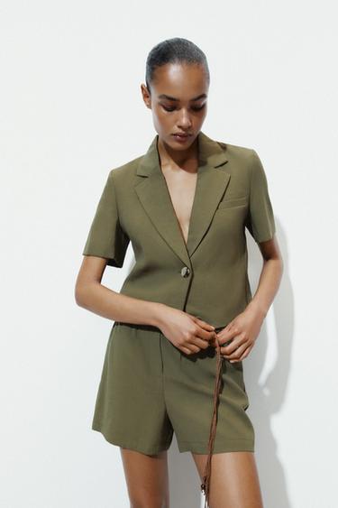 SHORT SLEEVE CROPPED BLAZER - Khaki by Zara