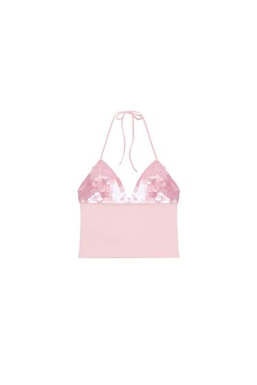 TOP HALTER COMBINADO LENTEJUELAS - Rosa pastel de Zara