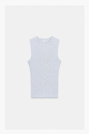 TOP CÔTELÉ À BRETELLES - Gris chiné de Zara