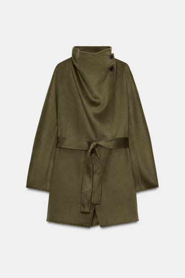 HIGH-NECK WOOL BLEND COAT ZW COLLECTION - Khaki by Zara