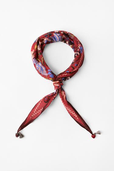 Zara PRINTED SILK CHARM BANDANA - Red