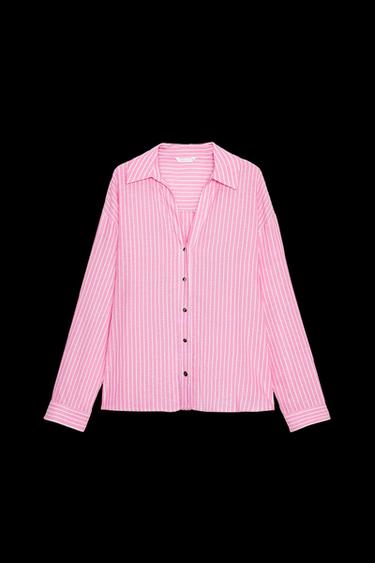 STRIPED LINEN BLEND SHIRT - Pink / White by Zara - Image 0