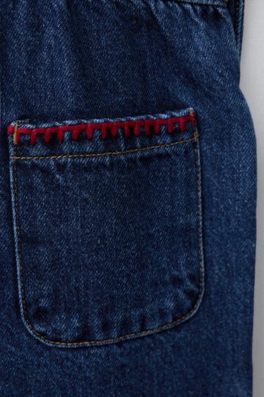 SALOPETTE EN JEAN BRODERIES CONTRASTÉES - Bleu de Zara - Image 3